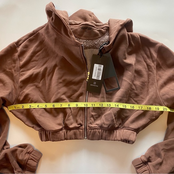 Bo+Tee /Oh Polly Vintage Sport Collection Crop Hoodie Full ZIP Brown Sz M NWT - Picture 10 of 14